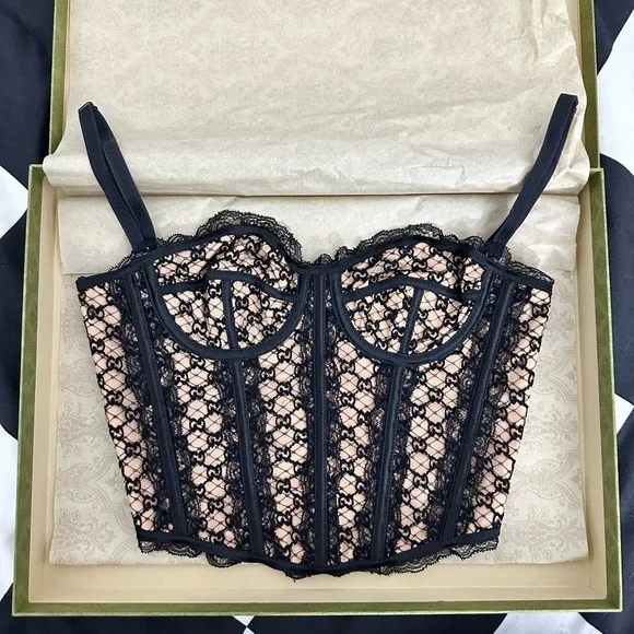 Gucci Black and Nude Lace Corset